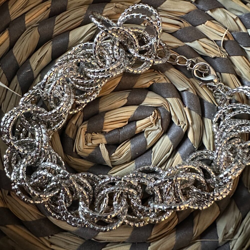 Mesh Silvertone Adjustable Statement Bracelet - image 7